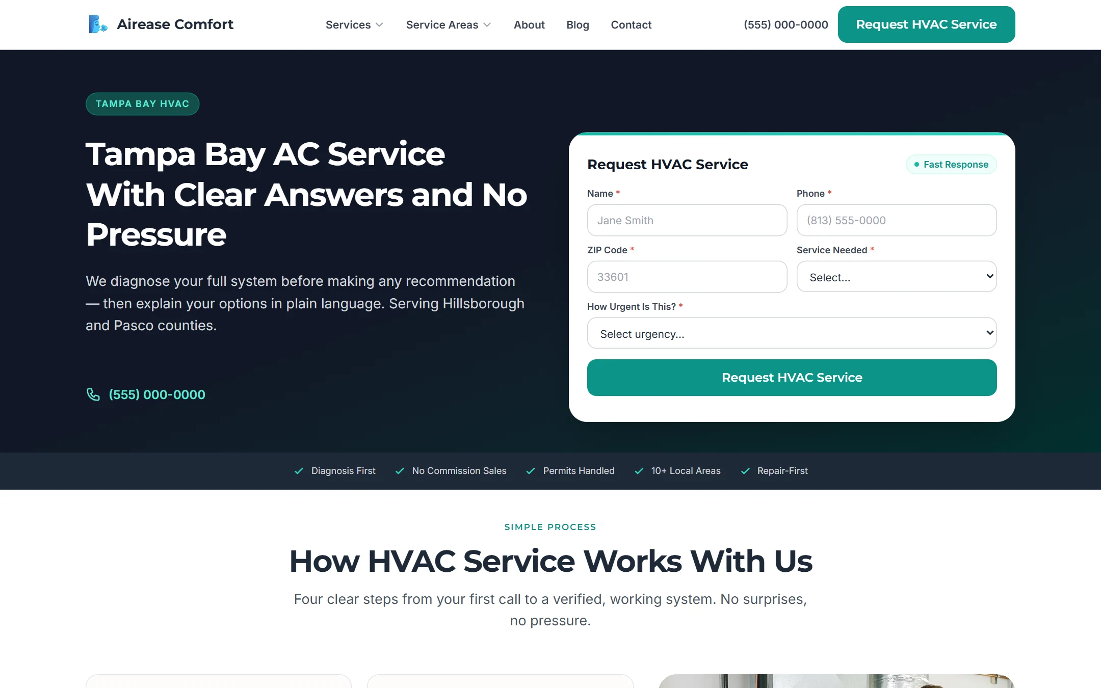 Modern HVAC contractor website demo built by Sunray Vector Systems